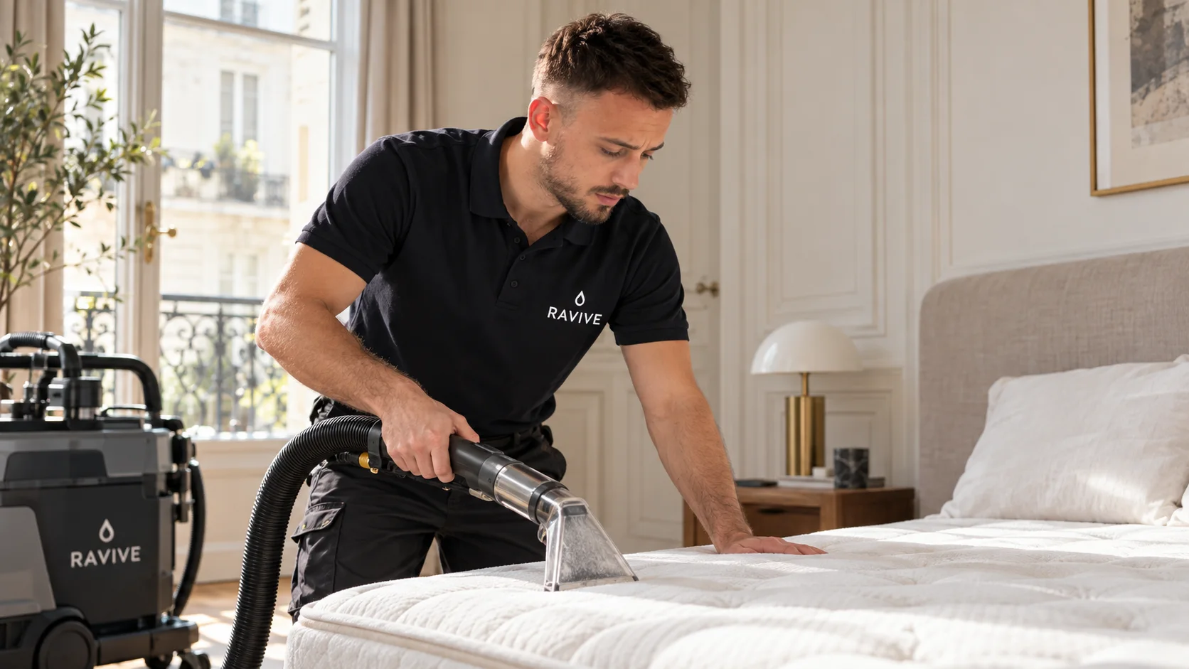 Nettoyage d’un matelas dans une chambre