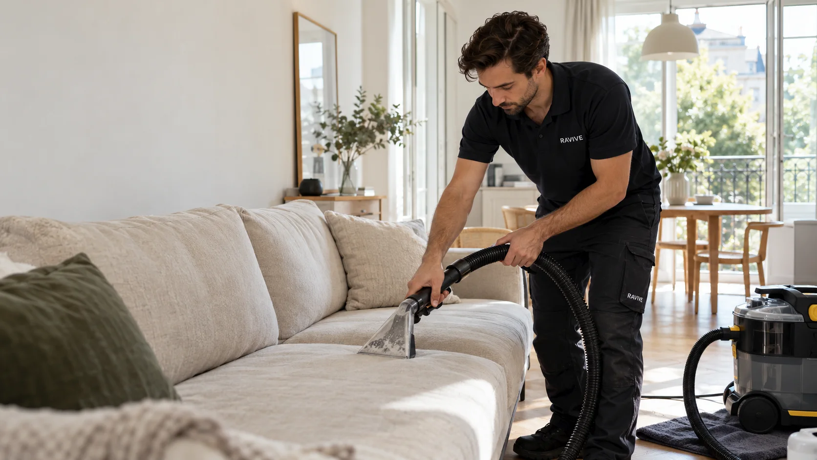 Geste de nettoyage par extraction sur une assise textile
